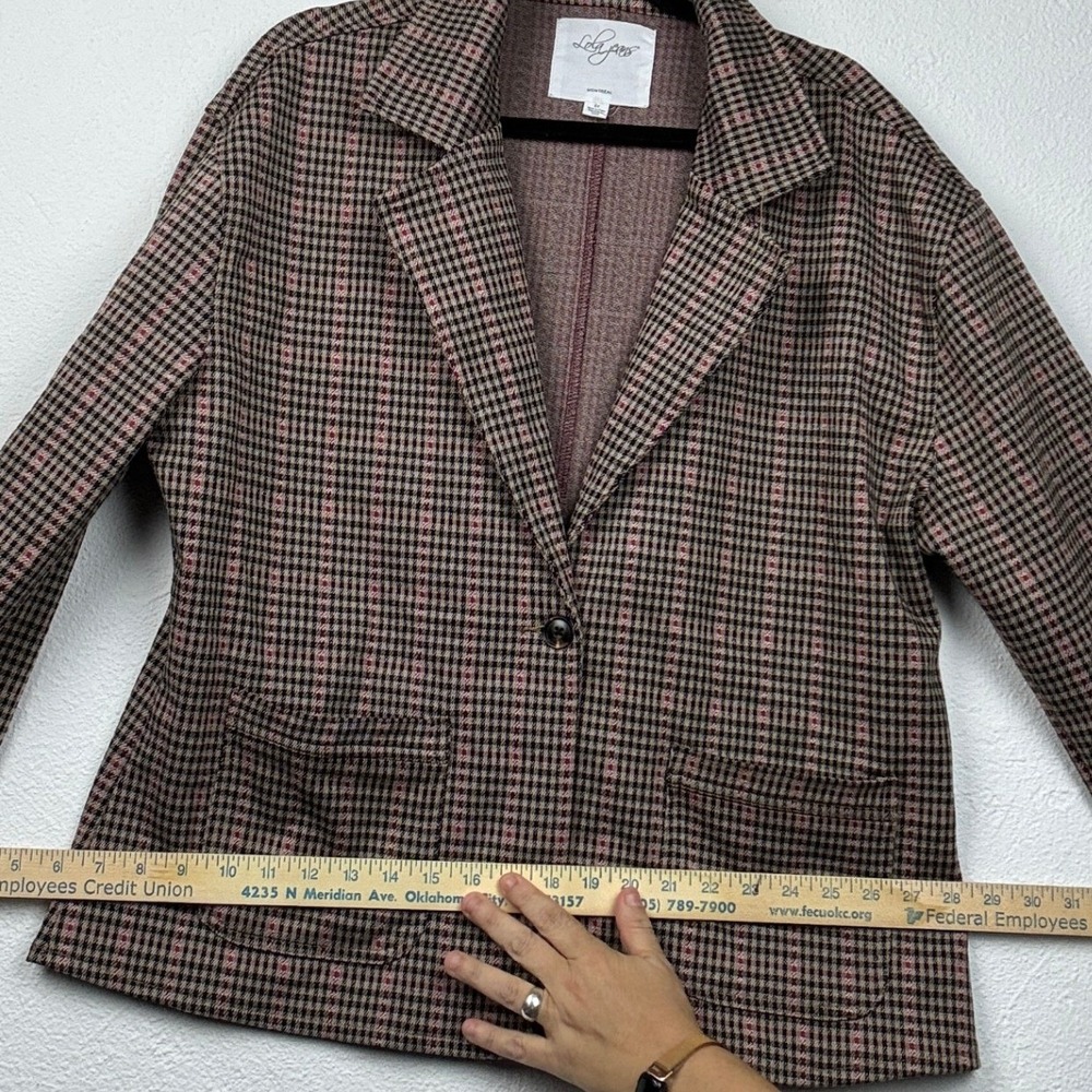 Lola Jeans Pink Houndstooth Plaid Knit Blazer - 2X- DarkAcademia Preppy - Picture 6 of 12